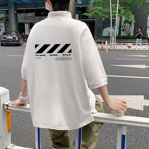 PL57128-P35 翻领短袖polo衫男大码胖子半袖t恤男有领保罗衫 模特图片