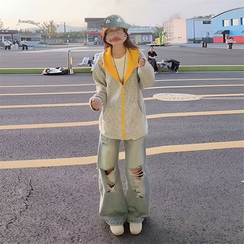 HJ126-P66美式复古小香风条纹连帽卫衣男女秋季cleanfit慵懒,男装卫衣,电商B323A