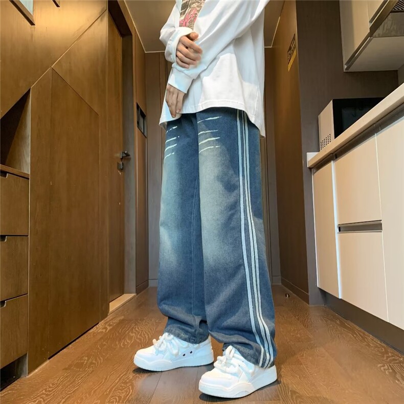 春秋新款男士港风宽松直筒做旧休闲百搭牛仔长裤N08177-P48,男装牛仔裤,星座308B-2