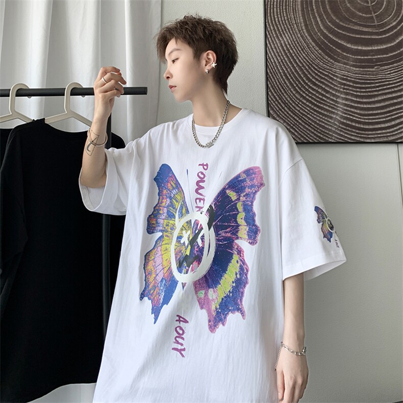 美式嘻哈恶魔蝴蝶涂鸦印花短袖T恤情侣大码半袖体恤衫T557-P28,男装T恤,电商B289