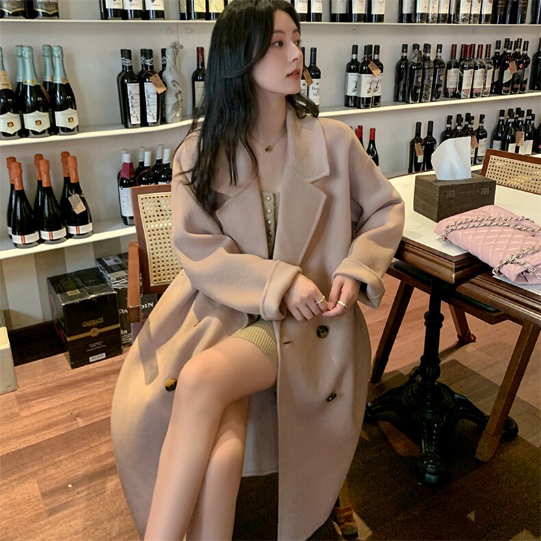 2025秋冬百搭时尚简约四扣侧缝兜兜大衣,女装双面呢大衣,荣图大衣