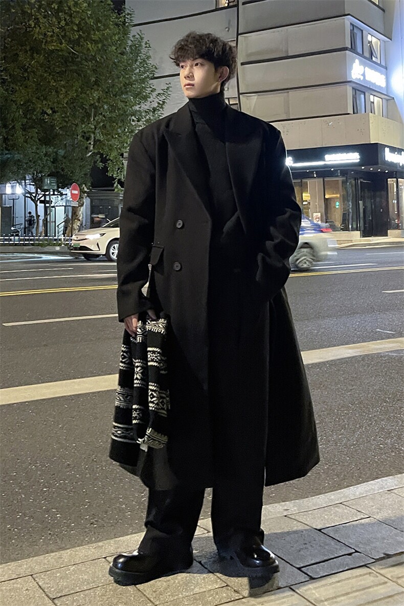 秋冬外景高级感毛呢大衣男潮宽松风衣中长款情侣外套MN99805/P125,男装风衣,电商B316