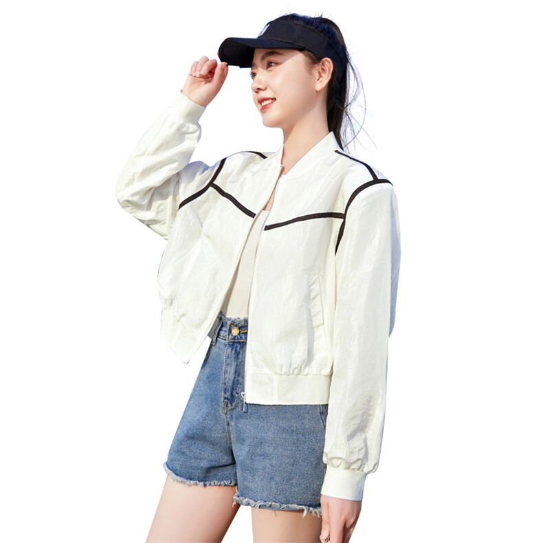 橘色薄款防晒衣上衣女2026夏季新款立领拼色宽松休闲百搭短款上衣,女装短外套,帛香坊