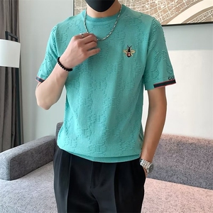 夏季高端大码短袖t恤男冰丝刺绣圆领男士冰麻小蜜蜂T恤衫 M820图片