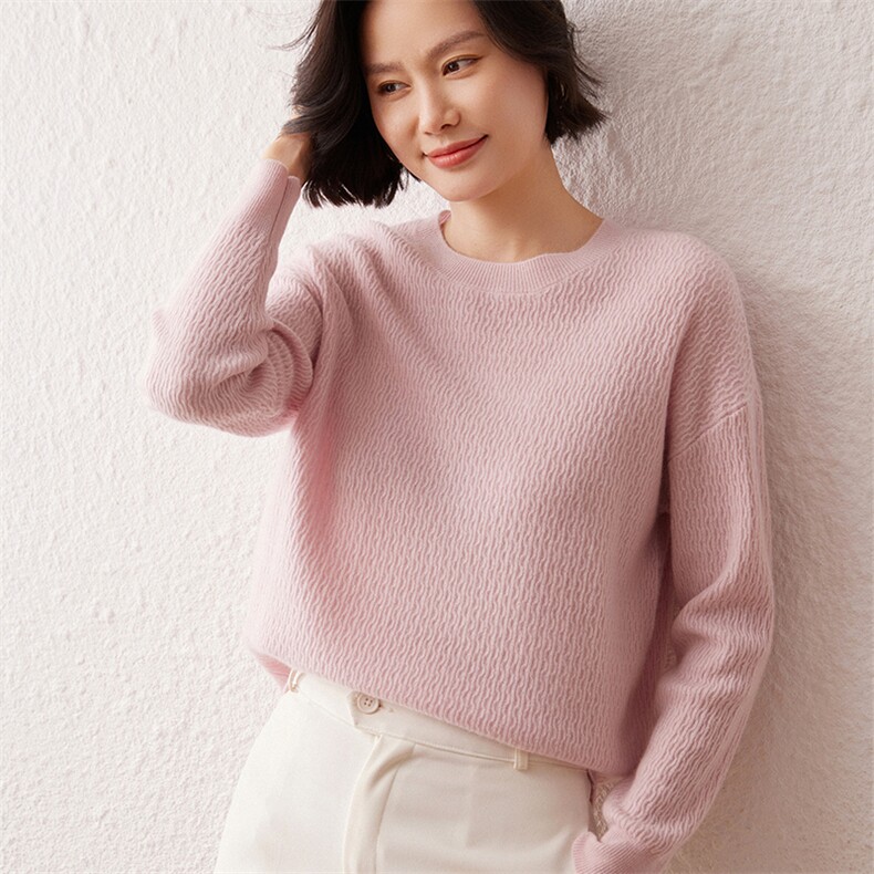 2025春秋新款羊绒衫女100纯山羊绒圆领长袖纯色上衣休闲百搭毛衣,女装羊绒衫,雪真羊绒高端店