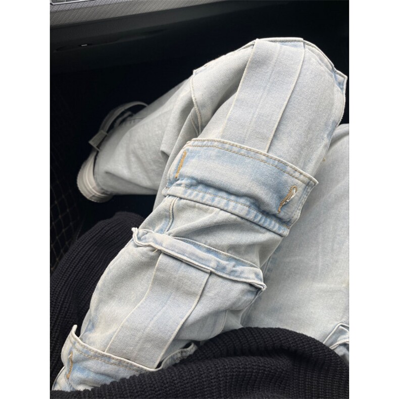 【有货】浅蓝色多口袋工装牛仔裤男款宽松美式裤子K8034LL-特P56,男装牛仔裤,星座1007（原301D）