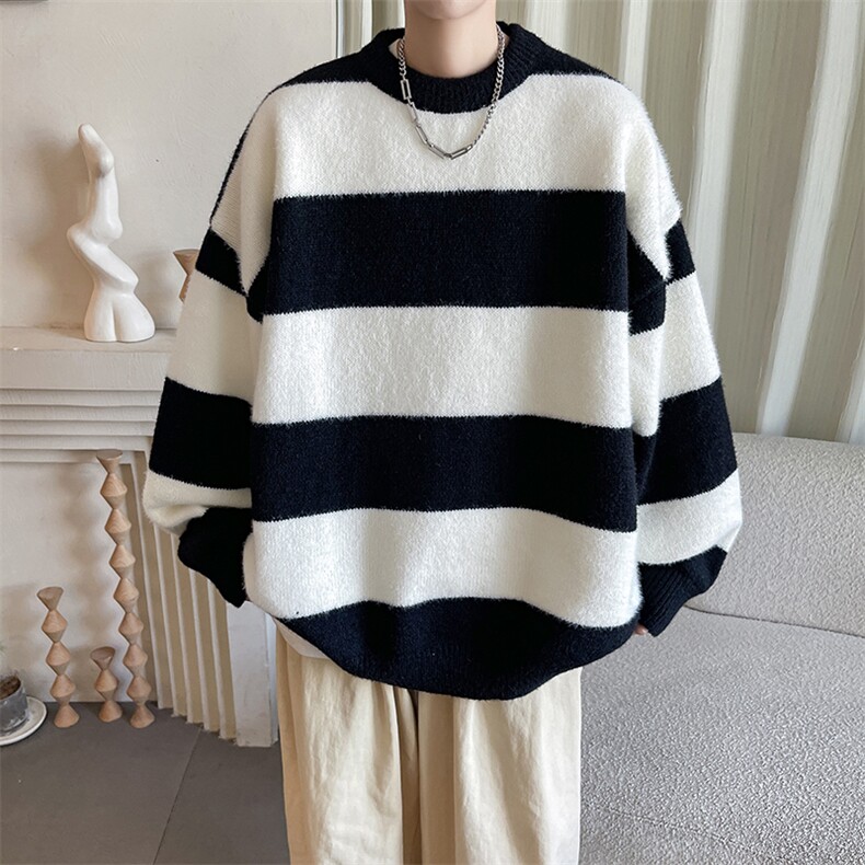 条纹毛衣日系慵懒针织衫秋冬外套潮牌高级感线衣服男MY05650-P48,男装针织衫/毛衣,星座308B-2
