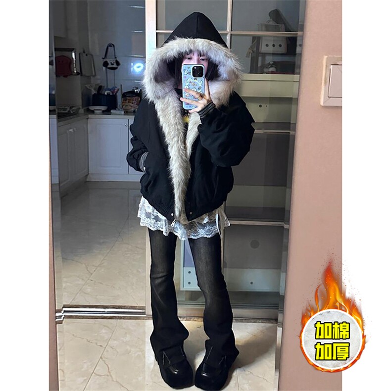 现货高品质美式高街冬季重磅硬挺短款座山雕毛领棉衣男女加厚外套，男装棉衣，电商A486-1