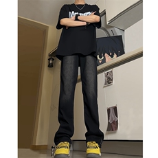 现货渐变拉链黑色牛仔裤男大码修身直筒裤K5804-K5805-P50，男装牛仔裤，星座205