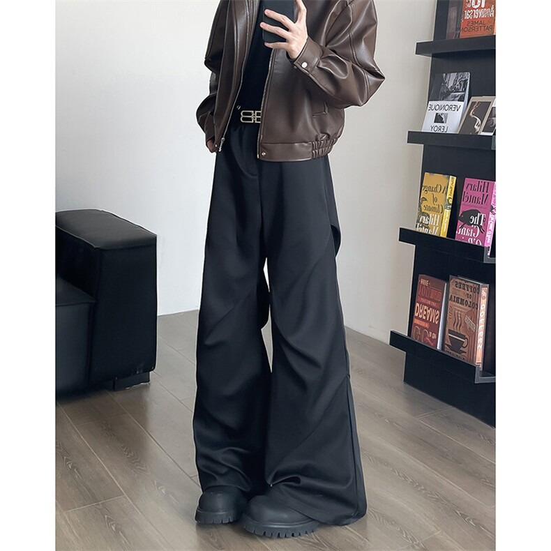 现货2025新款褶皱伞兵宽松休闲微喇黑色休闲西裤街头男K8309-P42,男装休闲裤,星座512-4