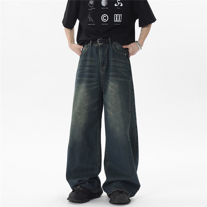 xz905-2-Z049#P65-（控98）美式高街宽松阔腿牛仔裤,男装牛仔裤,星座905-2