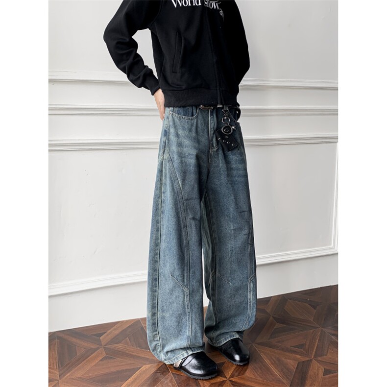 美式复古高街解构拼接牛仔裤女水洗阔腿拖地裤子N516-P50，男装牛仔裤，星座308B-2