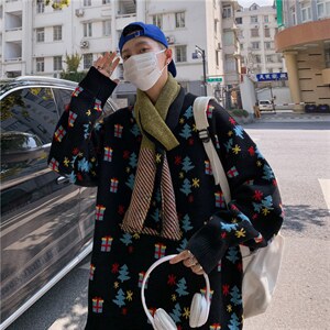 送围巾秋冬季提花毛衣男bf港风宽松针织衫情侣百搭外套 M213-P60图片
