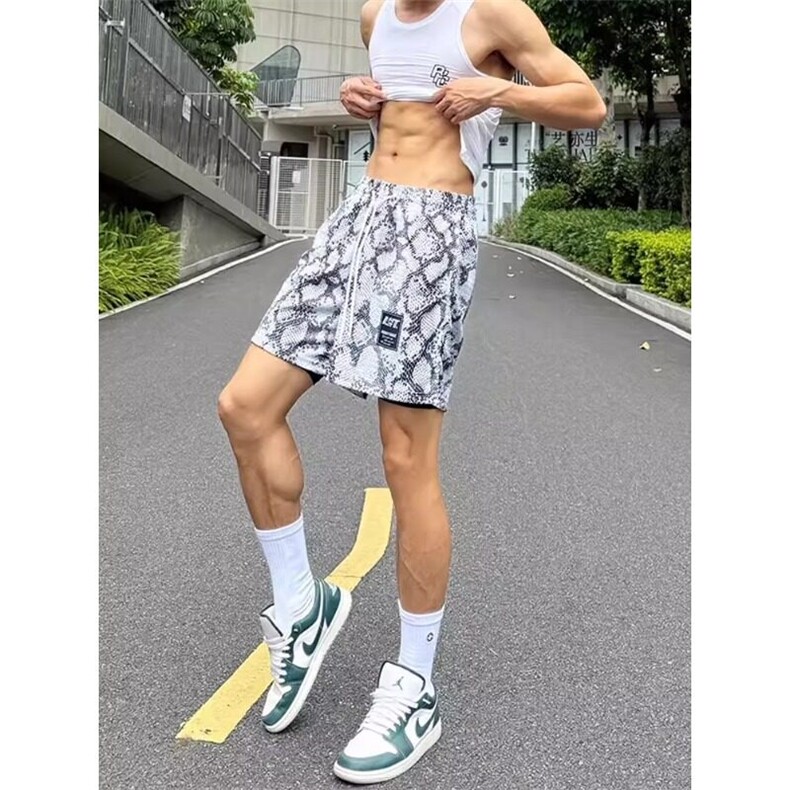 美式速干运动短裤凉感蟒蛇纹理篮球裤子透气中裤DK6001P28,男装休闲裤,星座908