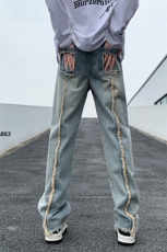 美式ins高街hiphop重工艺水洗毛边牛仔裤货号K712P65，男装牛仔裤，电商A063