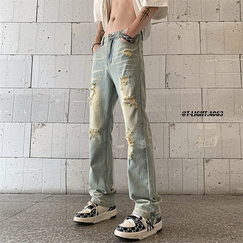 夏季美式高街ins小众破洞牛仔裤货号K755P6588,男装牛仔裤,电商A063