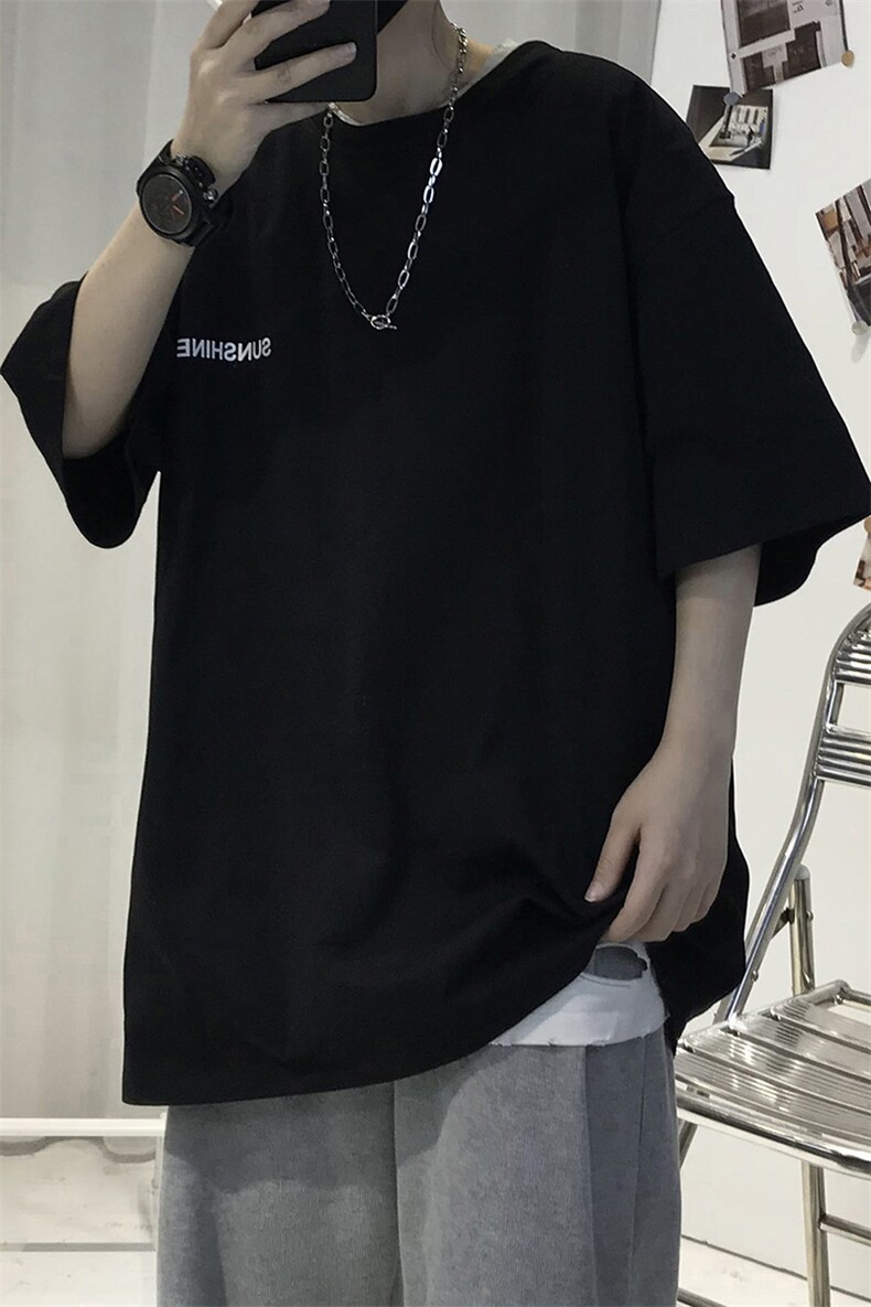 T06常年款男士休闲字母印花T恤衫外套圆领半袖五分袖TEE男女中性,男装T恤,星座115A-3