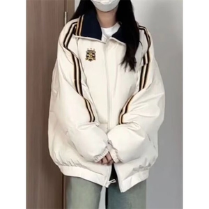 新款棉服女冬季复古藏青色宽松oversize学院风休闲百搭外套JK9003图片