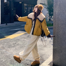 冬季新款黄色拼毛90绒羽绒外套203-9576-P305-K458，女装羽绒服，浙宝203