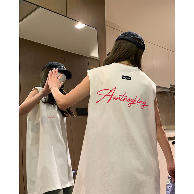 美式高街vibe潮流文字印花背心宽松运动情侣款无袖t恤HY584TP18,男装背心/马甲,电商A102B