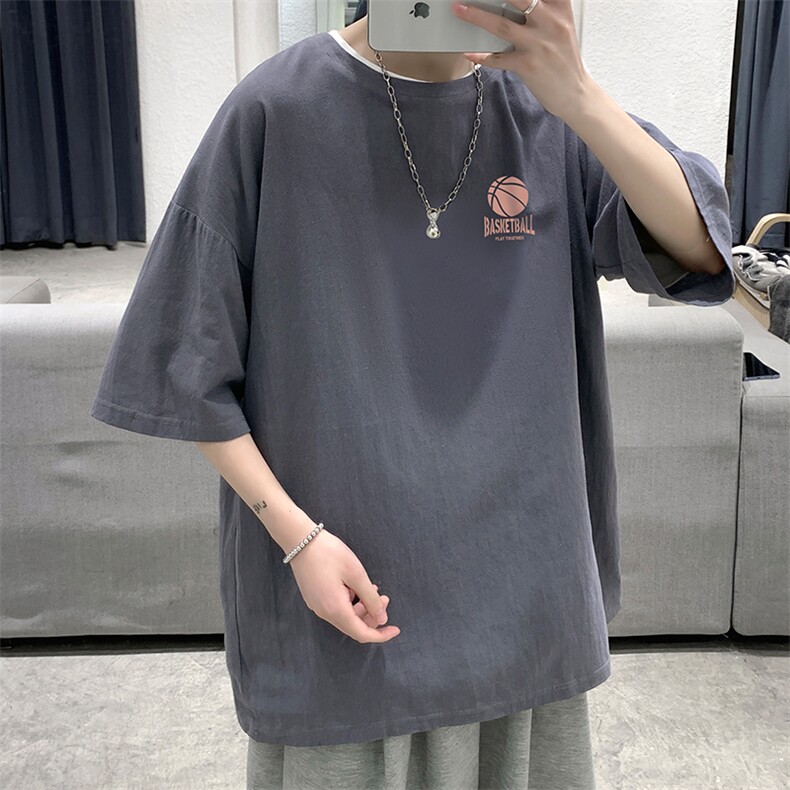 YT26237-P30 亚短袖t恤男大码五分袖男宽松七分袖 港风模特图片
