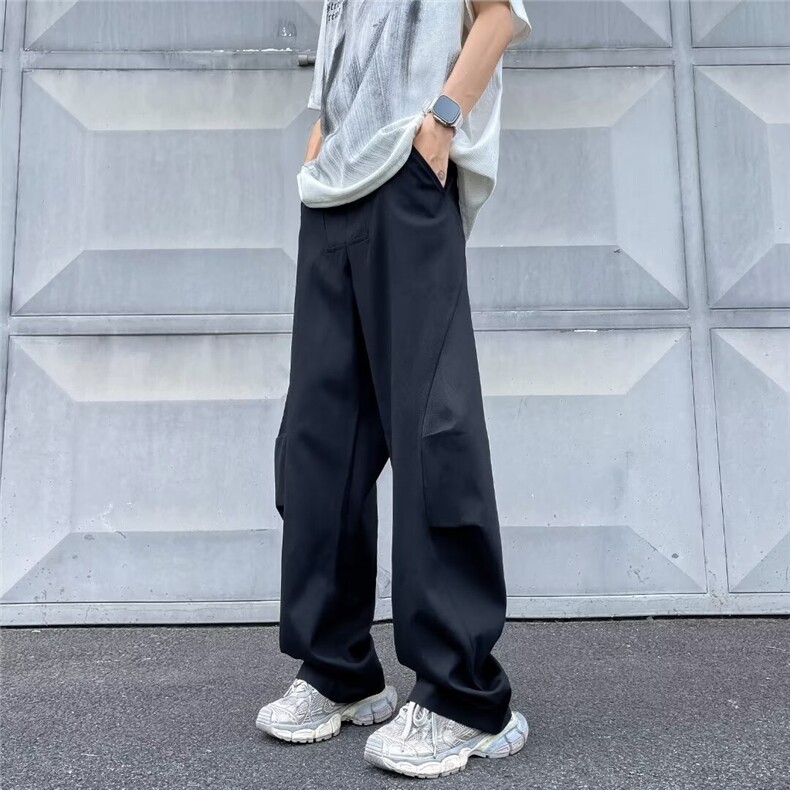 工装裤男夏季设计感拼接阔腿裤高街百搭休闲裤子KN0077,男装休闲裤,星座1116A-1（原606A）