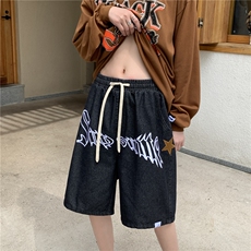 牛仔短裤休闲五分裤字母刺绣青年裤子A061-1-XK170-P50控68，男装牛仔裤，电商A061-1