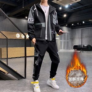 主推男士夹克套装加绒加厚保暖休闲运动工装两件套T808图片