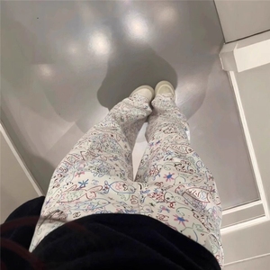 小鱼裤女白色卡通直筒阔腿裤女宽松图片