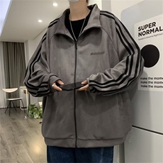 潮牌情侣美式条纹麂皮绒立领夹克宽松休闲拉链运动外套W1411-p60，男装夹克，星座1008