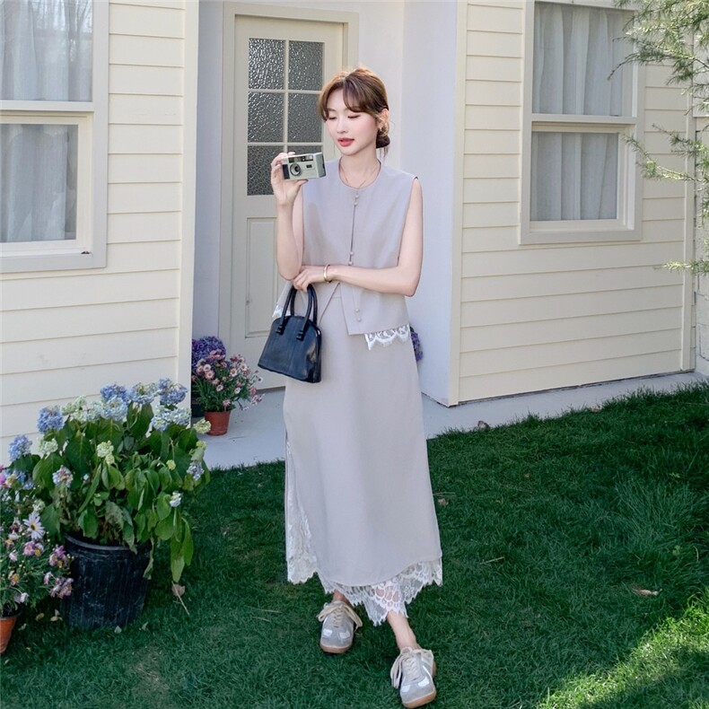 现货西装面料套装裙蕾丝拼接高品质2C323-1116-P175-K248,女装套装/套裙,2C323