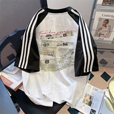 夏季美式高街重磅纯棉三条杠织带插肩撞色男女短袖T恤CZ113-特P25，男装T恤，电商A486
