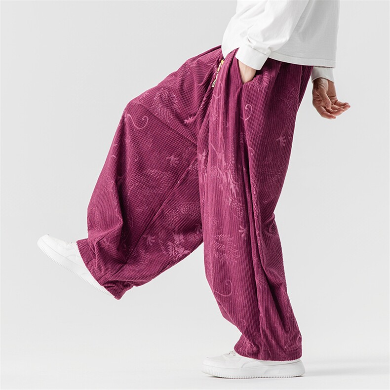 秋冬大码日系风灯芯绒哈伦阔腿裤龙纹休闲裤男女潮K289/P65，男装休闲裤，电商A221A