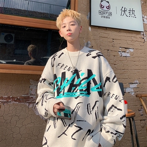 现货 美式潮牌嘻哈涂鸦毛衣针织衫-控99图片