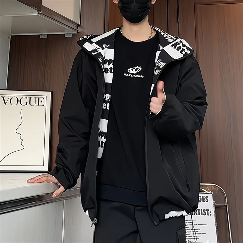 JK177/P70秋装个性印花两面服夹克男学生休闲潮外套上衣两面穿,男装夹克,电商基地A050