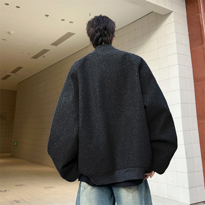美式立领毛呢外套男款秋冬痞帅呢子大衣短款韩系廓形西装夹克,男装夹克,星座410-7