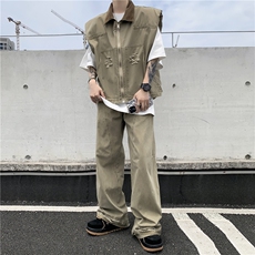套装美式潮牌复古牛仔夹克男廓形设计马甲宽松搭配一套W5842-P120，男装夹克，星座412-2