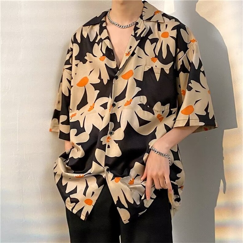 春夏季2023男花衬衫潮流日系五分袖男宽松休闲上衣服CS01321-P33,男装衬衫,星座308B-1