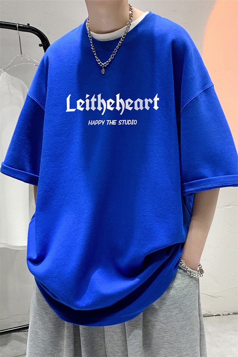 港风200g纯棉夏季休闲宽松新款T恤字母印花情侣T6015P25控38,男装T恤,电商A268A