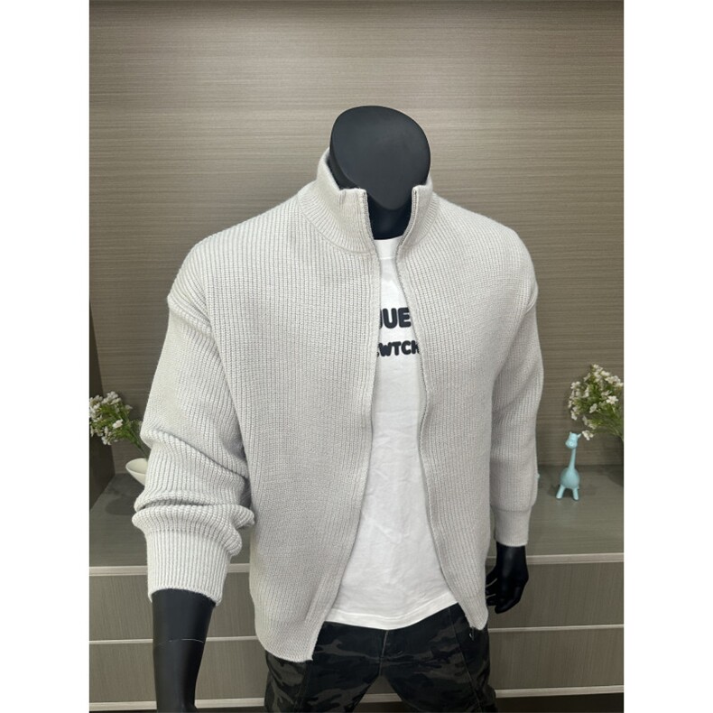 灰色双开拉链开衫毛衣薄款针织衫纯色外套1213-M2425-P55，男装针织衫/毛衣，星座1213