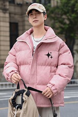 港风冬季新款棉衣男印花宽松PU皮立领面包服大码外套男MY625-P128，男装棉衣，星座505-3