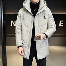 9960-L-4XL-P255标50绒店主冬休闲连帽简约纯色中长款羽绒服男，男装羽绒服，电商B255