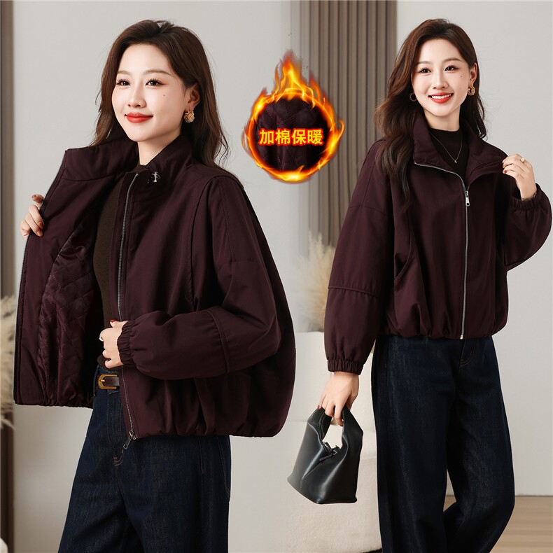 棉衣女休闲简约加棉加厚水洗棉纯色百搭外套，女装棉衣/棉服，曼沙奕珂