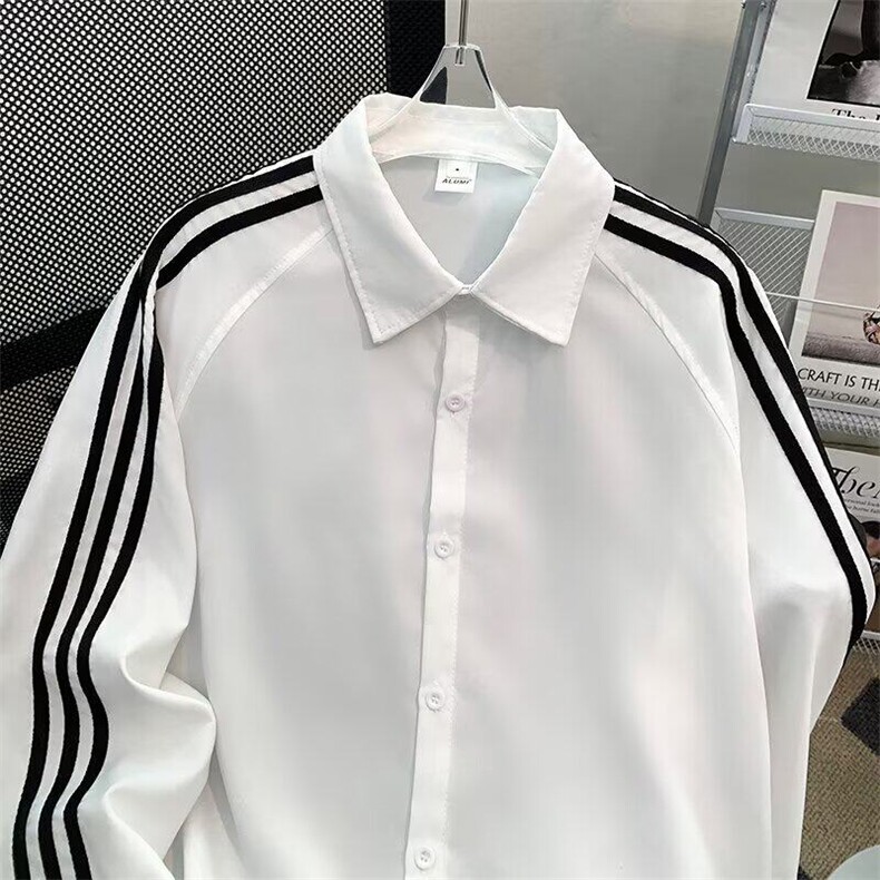 2025美式三条杠长袖衬衫女男款春夏宽松休闲衬衣外套CY1097-P34,男装衬衫,星座412-2