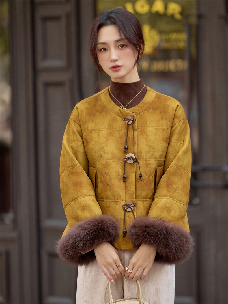 2025冬装新款新中式时尚潮流9绒羽绒服外套,女装羽绒服,曼琳思菲