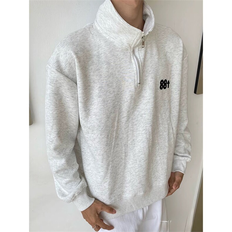 抖音得物美式全棉可翻领立领卫衣半拉链印花外套卫衣A1101,女装短外套,电商A443