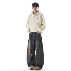 美式复古做旧脏染阔腿牛仔裤男女高街hiphop宽松ZT8017P57，男装牛仔裤，星座1112-1