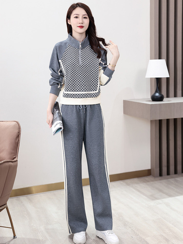春季新款撞色两件套休闲时尚女装套装显瘦百搭宽松运动服,女装套装/套裙,妙形