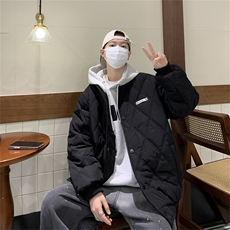 中性宽松保暖棉衣外套冬季日系纯色立领加厚棉服男W8056-P83，男装棉衣，星座512-4