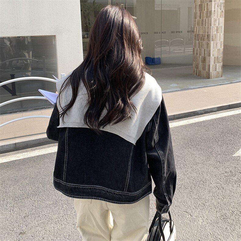 时尚女装牛仔外套加披肩设计黑牛兰牛两色可选百搭显瘦款,女装牛仔外套,鑫慧